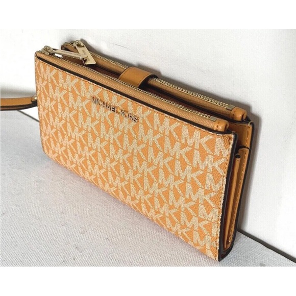 New Michael Kors Jet Set Travel Double Zip Wristlet Wallet Honeycomb Multi - Picture 3 of 7